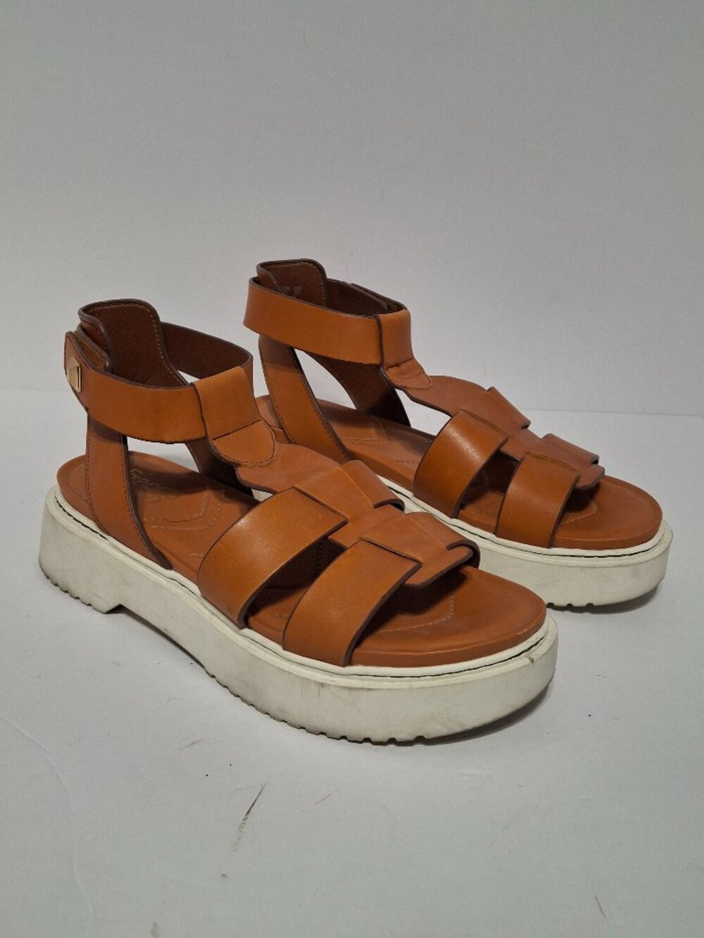 Franco Sarto Wallow Cognac Leather Chunky Platform Gladiator Sandals 10M